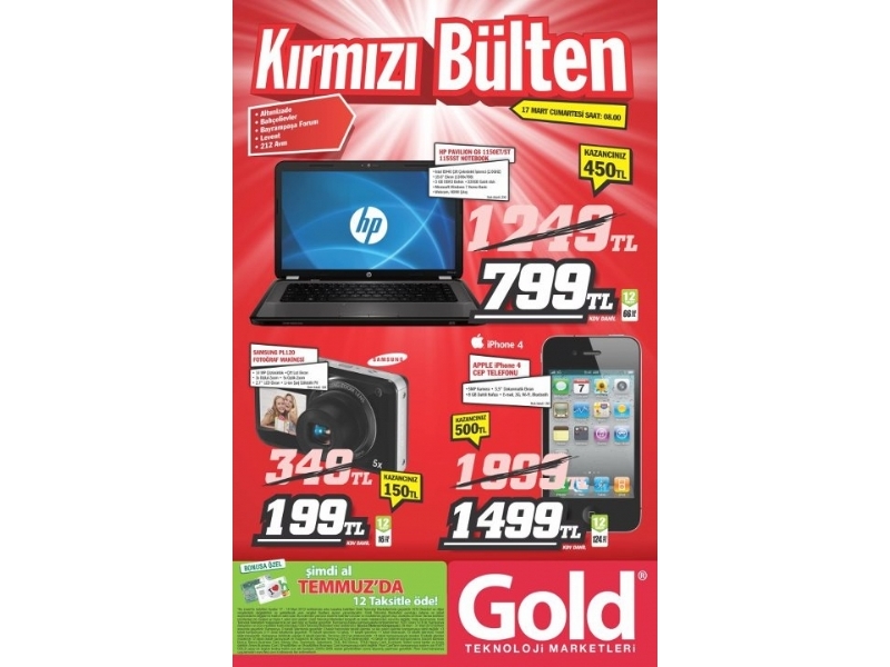 Gold 17 - 18 Mart Krmz Blten ndirim Kampanyas