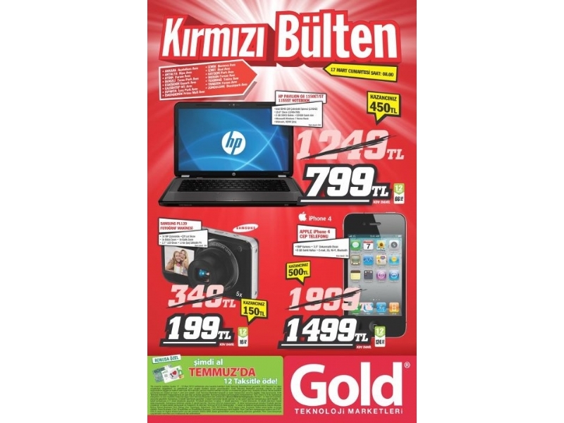 Gold 17 - 18 Mart Krmz Blten ndirim Kampanyas